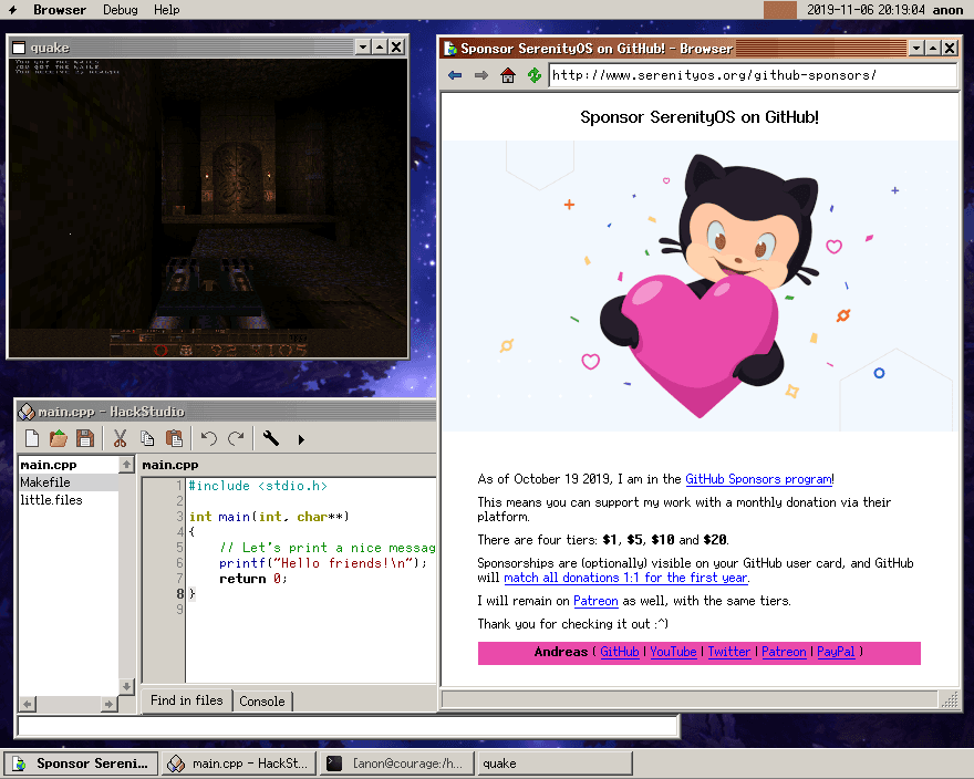 A screenshot of SerenityOS (Source: https://github.com/serenityos/serenity)