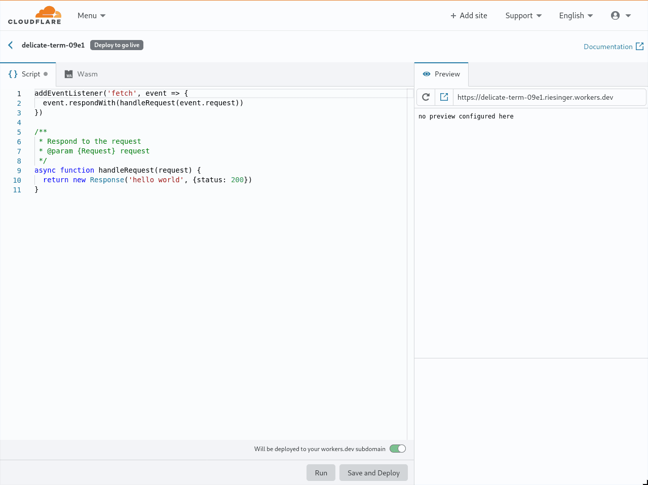 This is the default view when creating a new worker